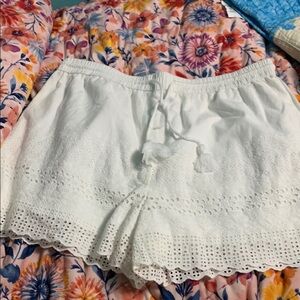 Faded Glory White High Waist Shorts with Bohemian Lace